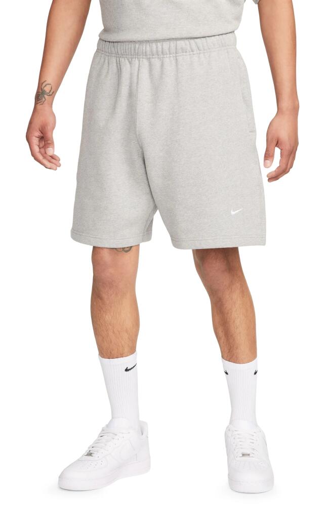 Nike Solo Swoosh Fleece Sweat Shorts in Dark Grey Heather/White Cover