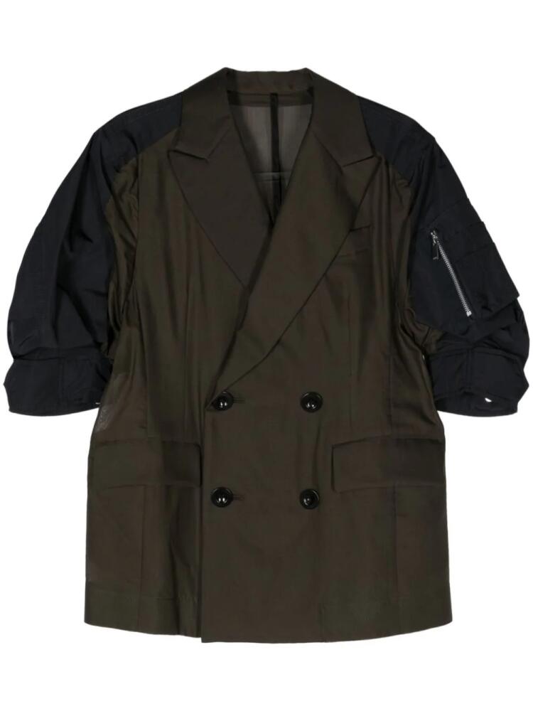 sacai panelled double-breasted blazer - Green Cover