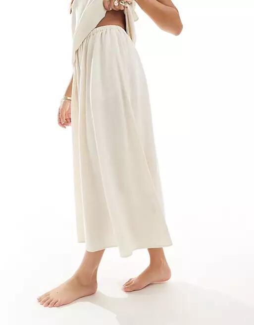 ASOS DESIGN Isabel mix & match linen look A-line midi beach skirt in neutral Cover