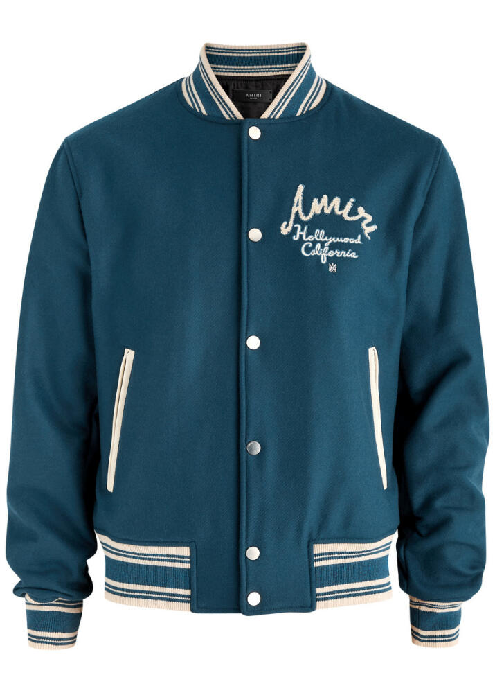 Amiri Logo-embroidered Wool-blend Varsity Jacket - Blue Cover