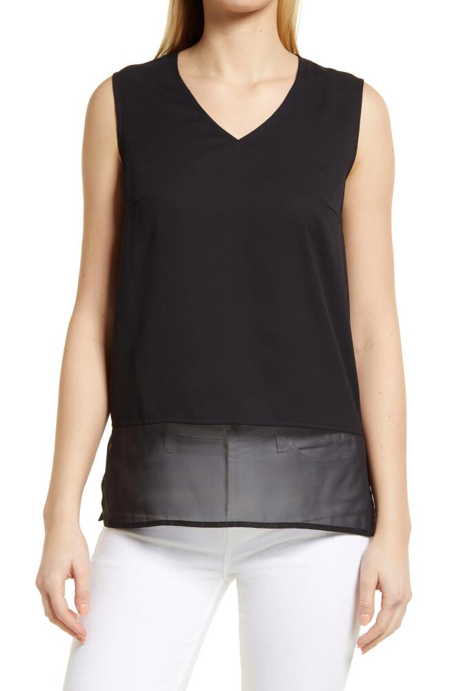 Ming Wang Sheer Hem Crêpe de Chine Tank Top in Black Cover