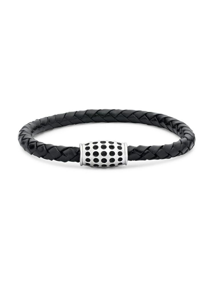 Eli Pebble Men's Sterling Silver & Braided Leather Bracelet Cover