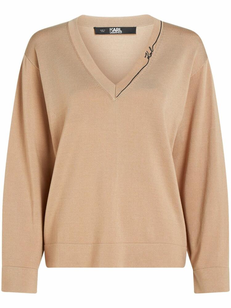 Karl Lagerfeld Signature V-neck jumper - Neutrals Cover