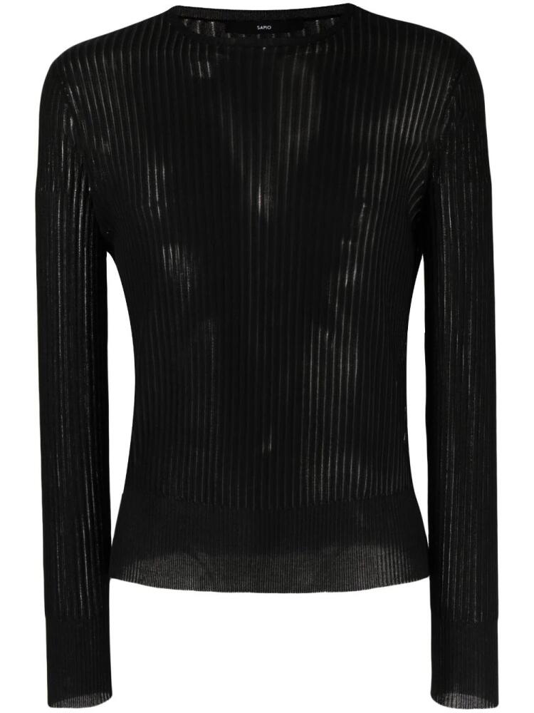 SAPIO semi-sheer knitted cotton-silk jumper - Black Cover