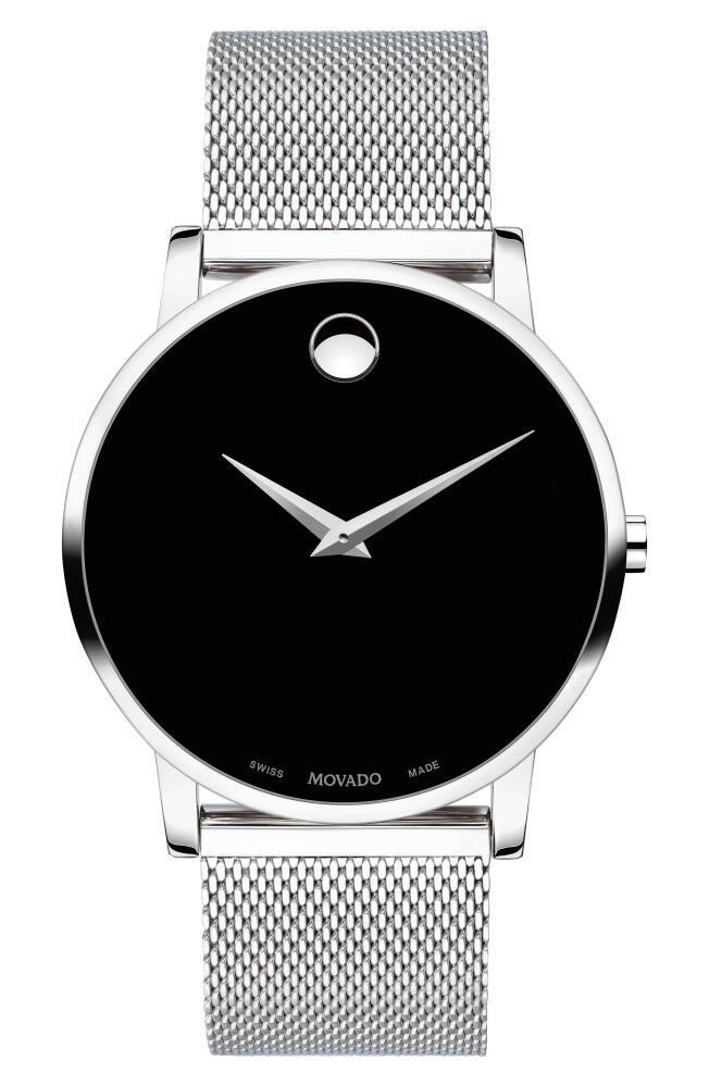 Movado Museum Mesh Strap Watch, 40mm in Silver/Black/Silver Cover