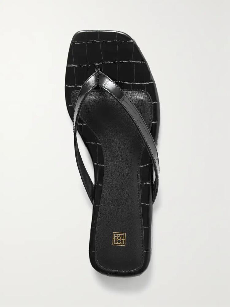 TOTEME - Croc-effect Leather Flip Flops - Black Cover