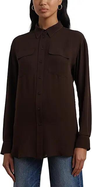 Lauren Ralph Lauren Crepe de Chine Shirt (Circuit Brown) Women's Clothing Cover