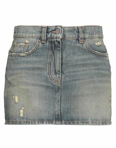 Palm Angels Woman Denim skirt Blue Cotton, Leather Cover