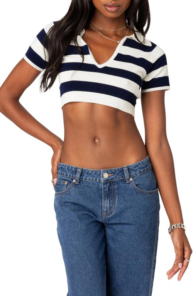 EDIKTED Skai Stripe Crop Sweater in Navy-And-White Cover