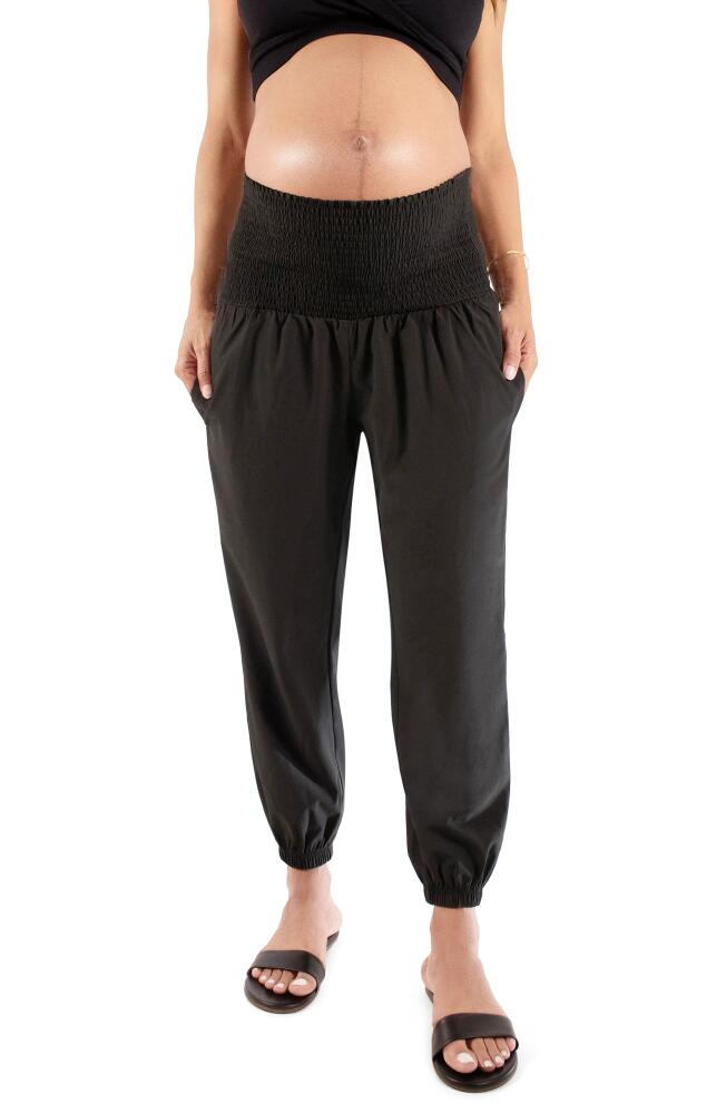 Ingrid & Isabel Smocked Waist Maternity Joggers in Black Cover