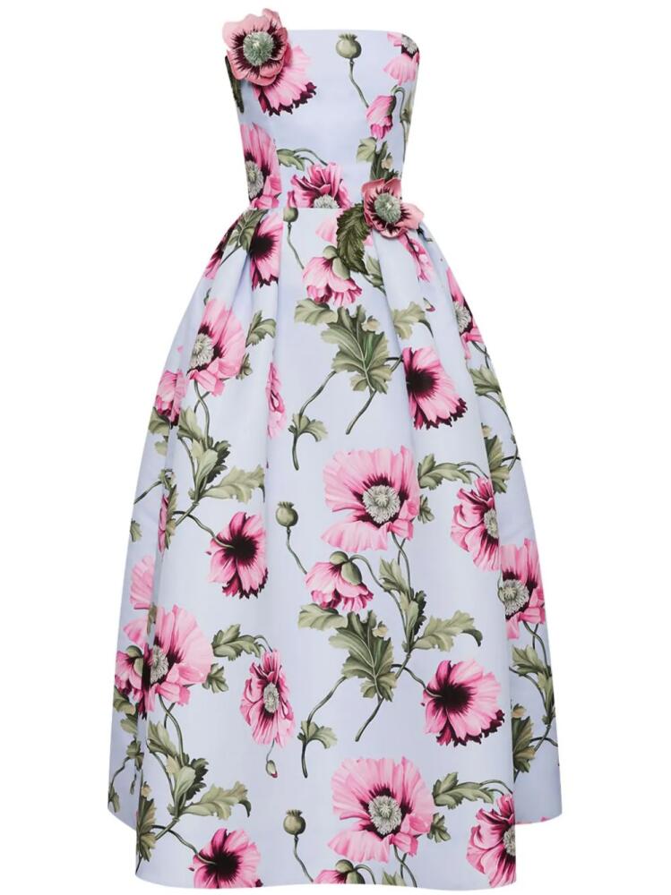 Oscar de la Renta Poppy-print midi dress - Blue Cover