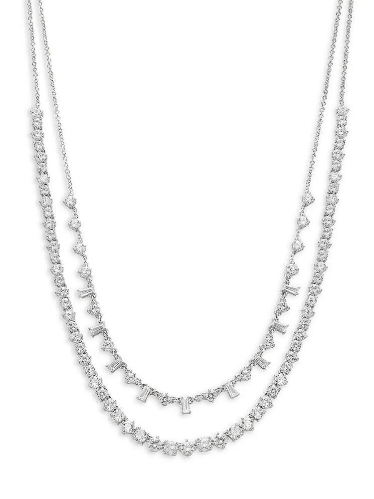 Adriana Orsini Women's Tezoro Convertible Rhodium Plated Cubic Zirconia Dual Strand Necklace Cover