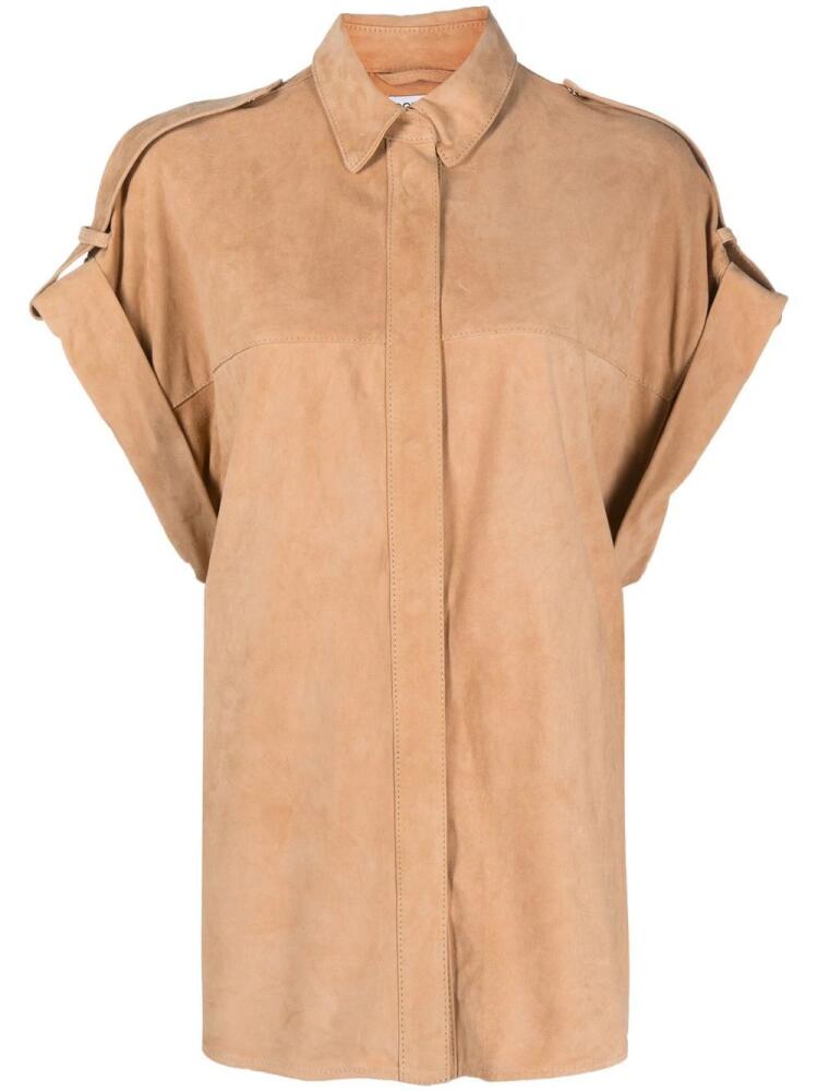 DONDUP rolled short-sleeved leather shirt - Brown Cover