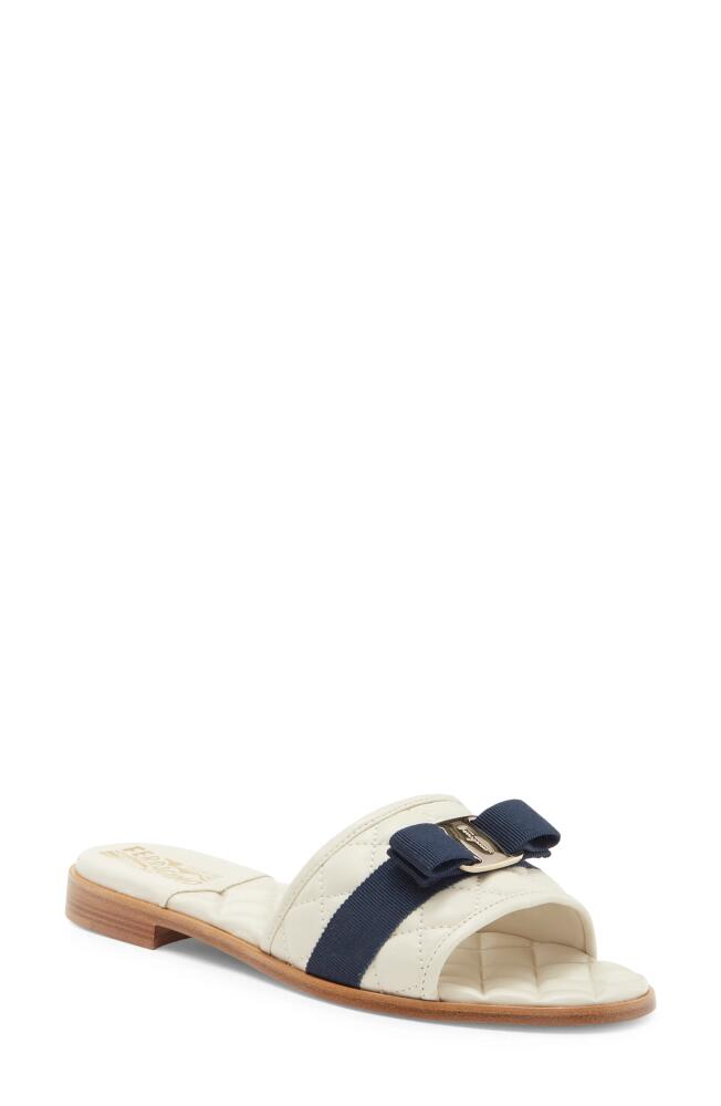 FERRAGAMO Vara Bow Quilted Slide Sandal in Mascarpone Cover