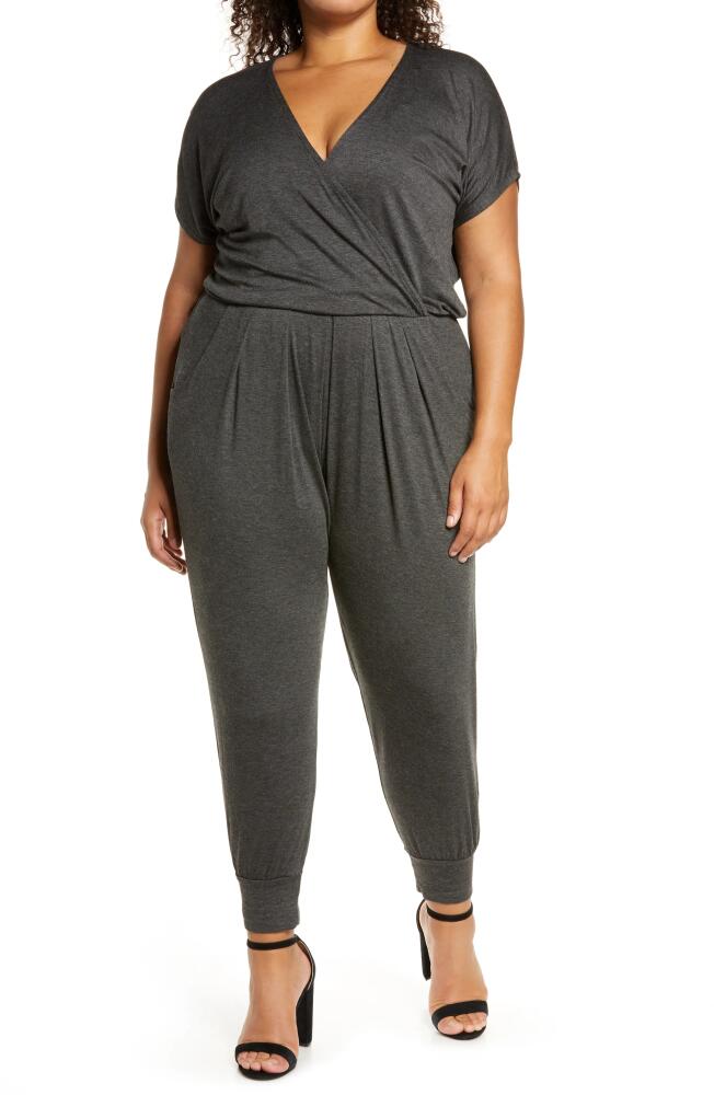 Loveappella Short Sleeve Wrap Top Jumpsuit in Charcoal Cover