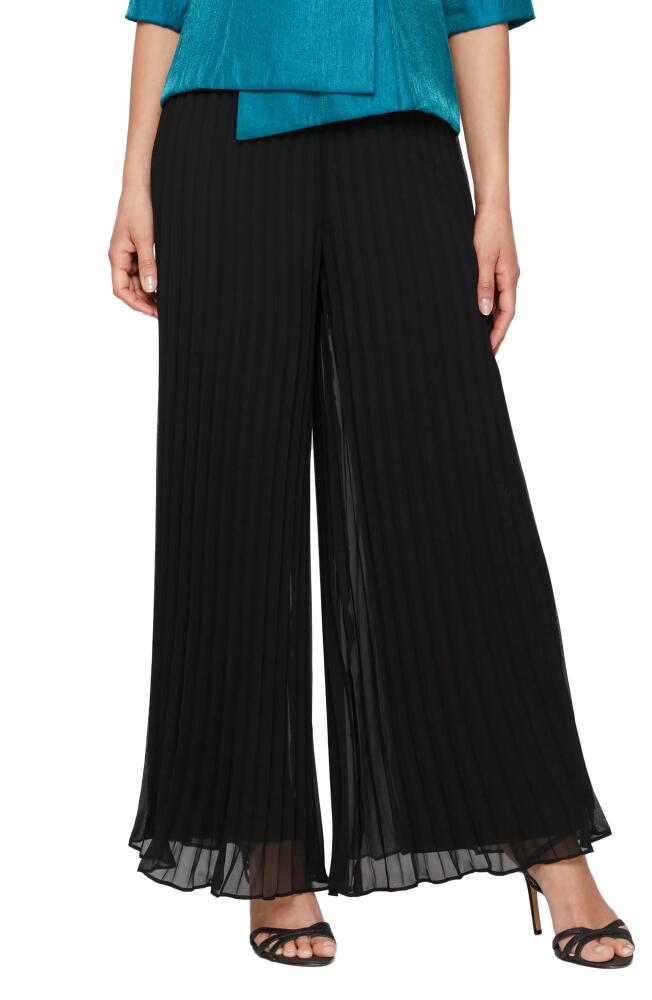 Alex Evenings Pleated Wide Leg Chiffon Pants in Black Cover