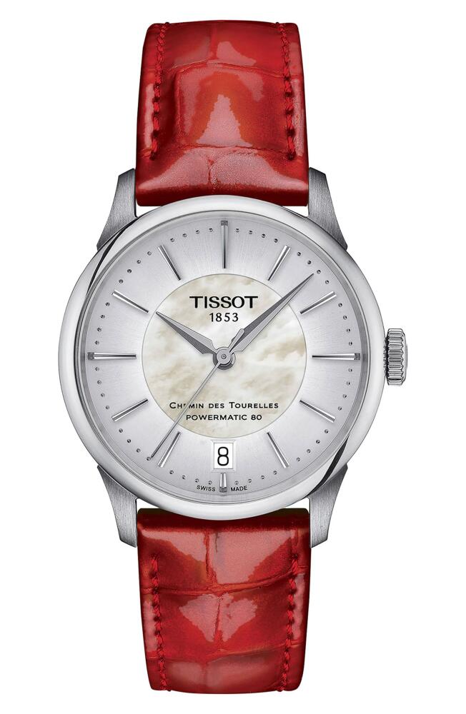 Tissot Chemin des Tourelles Powermatic 80 Leather Strap Watch, 34mm in Red Cover