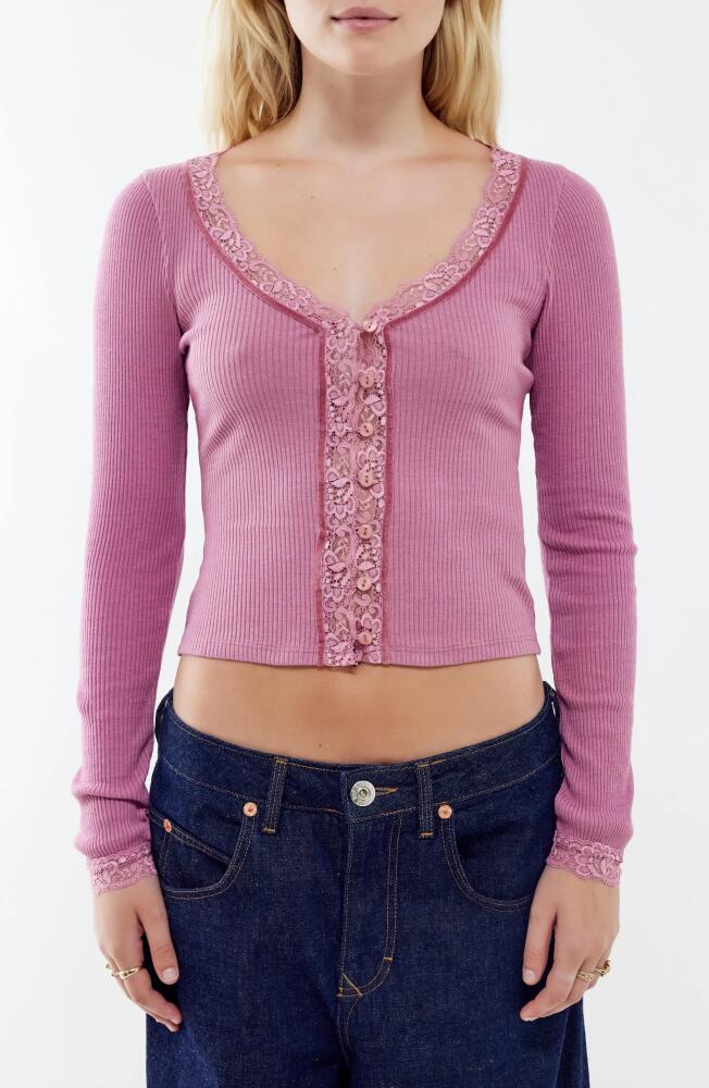 BDG Urban Outfitters Lace Trim Rib Cardigan in Pink Cover