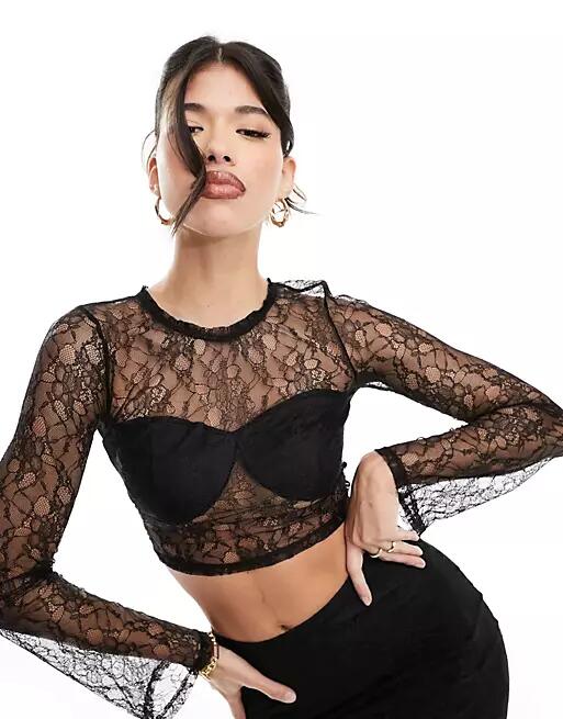 Simmi lace flared sleeve top in black - part of a set Cover