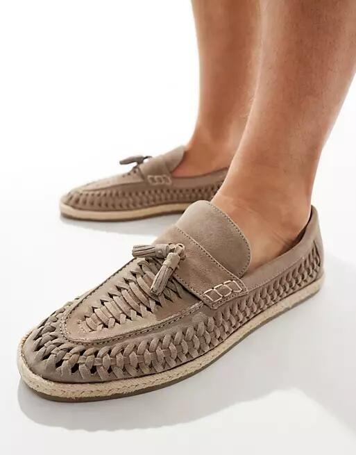 River Island espadrille woven loafers in stone-Neutral Cover