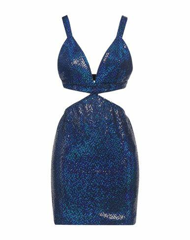 Vicolo Woman Mini dress Bright blue Nylon, Metallic Polyester, Elastane Cover