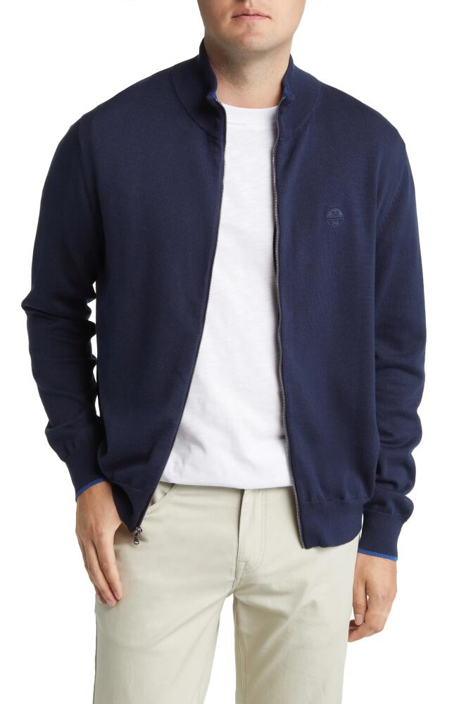 NORTH SAILS Logo Embroidered Zip Front Cardigan in Navy Cover