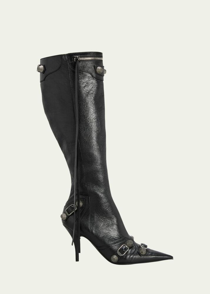 Balenciaga Cagole Lambskin Buckle Zip Knee Boots Cover