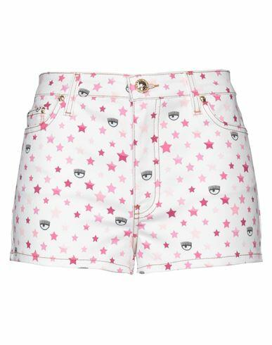 Chiara Ferragni Woman Denim shorts White Cotton, Elastane Cover