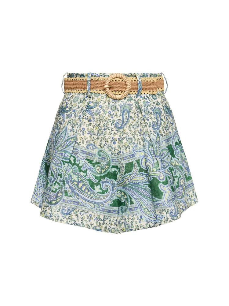 ZIMMERMANN Ottie Printed Linen Belted Shorts Cover