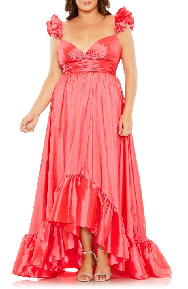 FABULOUSS BY MAC DUGGAL Metallic Ruffle Strap High-Low Gown in Watermelon Cover