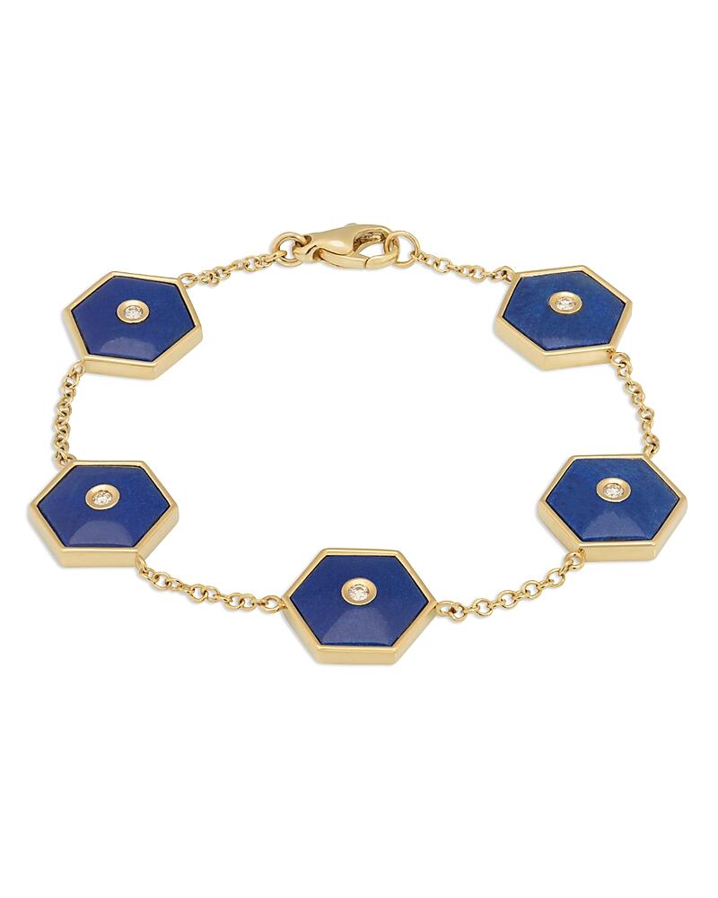 Miseno Jewelry 18K Yellow Gold Baia Lapis Lazuli & Diamond Hexagon Link Bracelet Cover