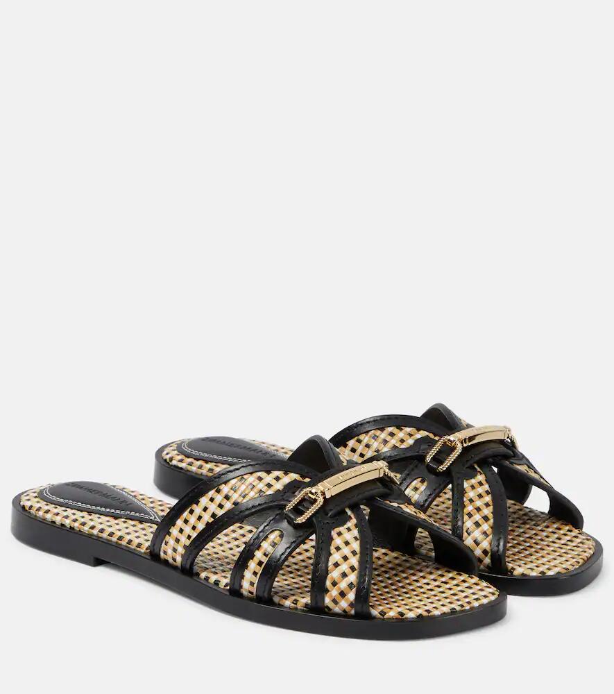 Zimmermann Prisma leather-trimmed raffia slides Cover