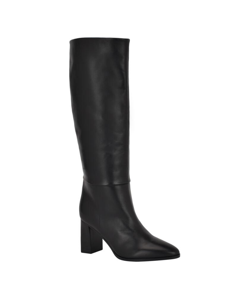 Calvin Klein Women's Dawna Block Heel Knee High Tall Shaft Boots - Black Leather Cover