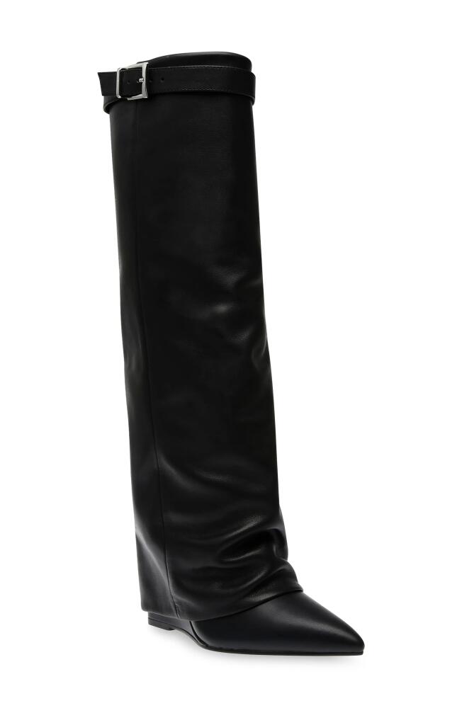 Steve Madden Corenne Foldover Shaft Pointed Toe Knee High Boot in Black Leather Cover