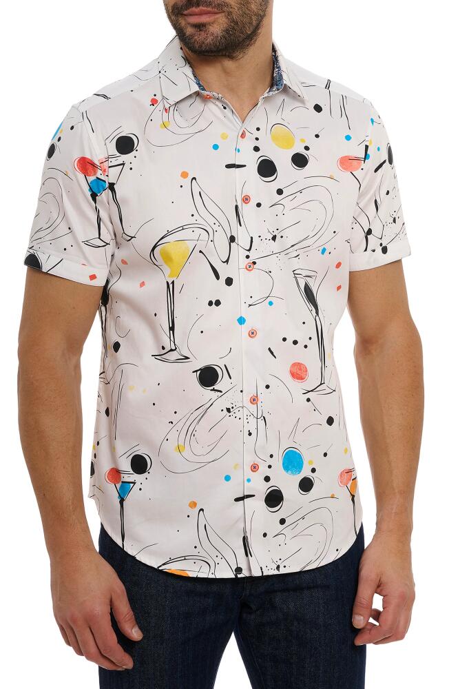 Robert Graham El Estio Libation Print Short Sleeve Stretch Cotton Button-Up Shirt in White Multi Cover