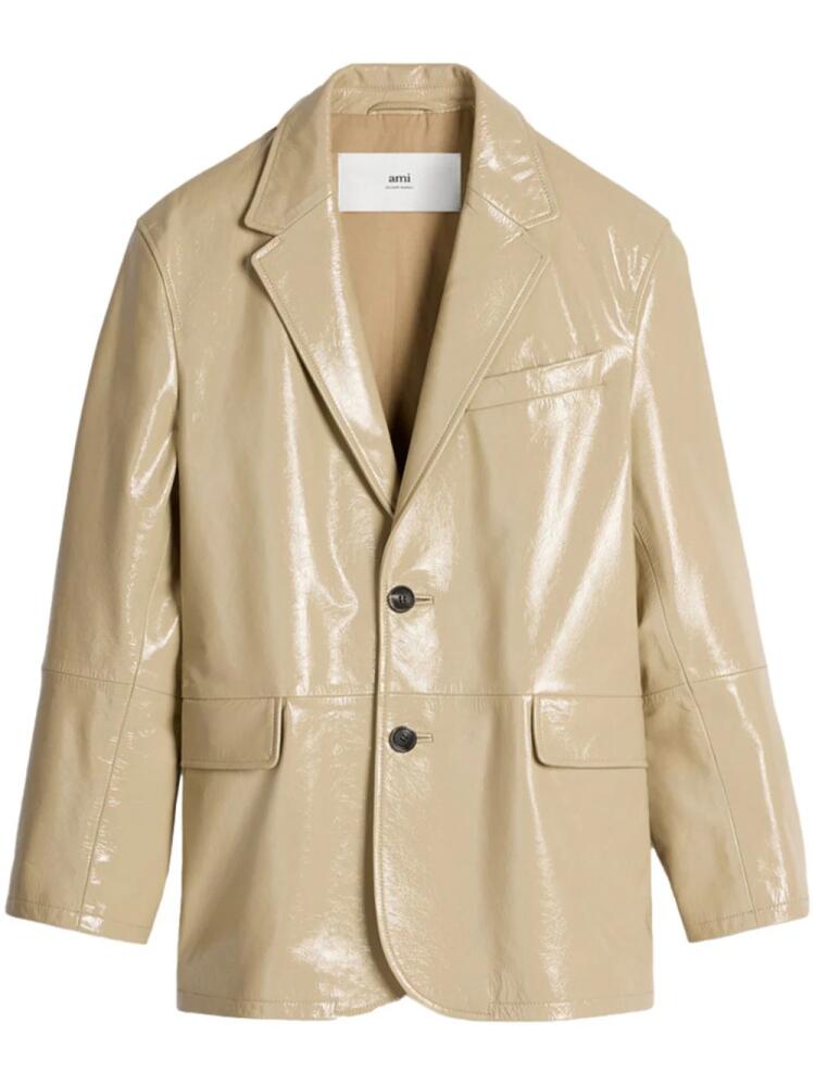 AMI Paris notched lapels leather blazer - Neutrals Cover