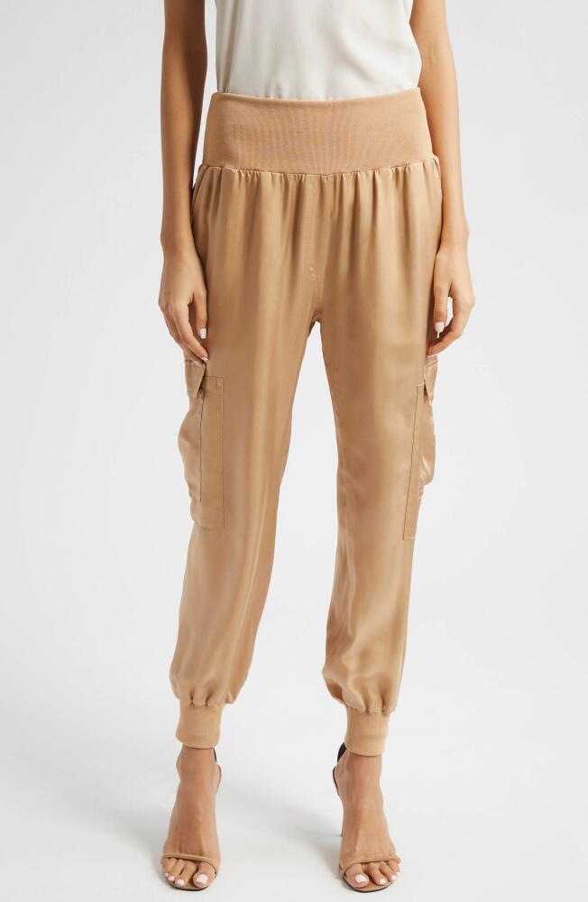 Cinq à Sept Giles Cupro Crop Cargo Joggers in Desert Tan Cover