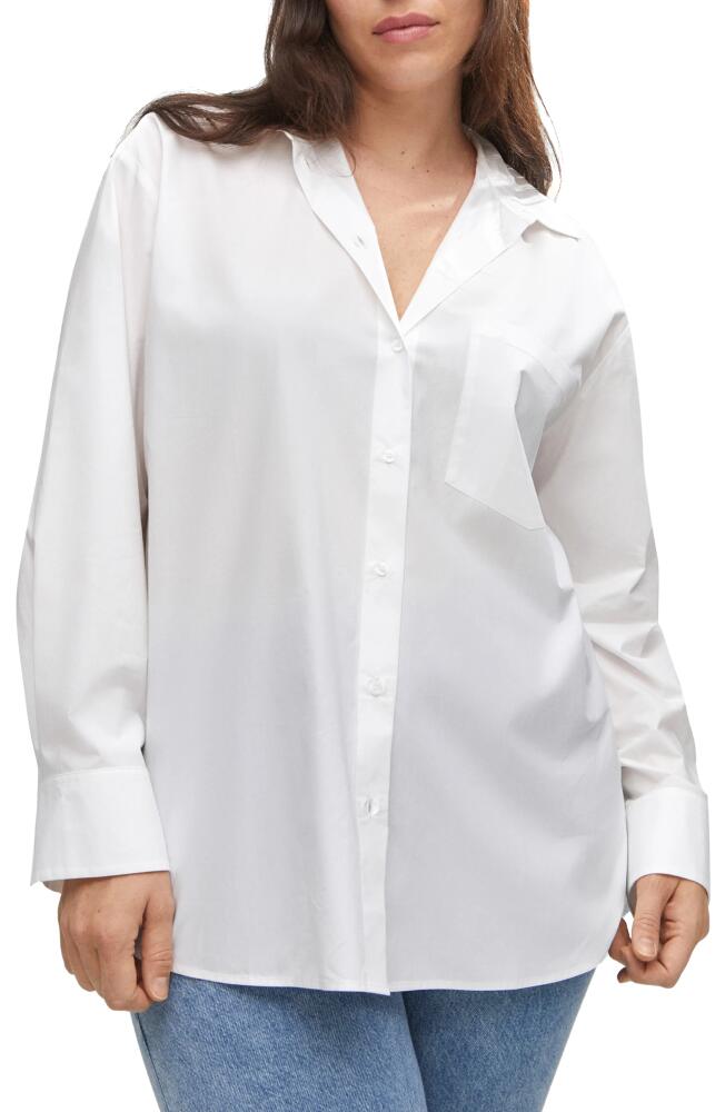 MANGO Oversize Cotton Button-Up Shirt in White Cover