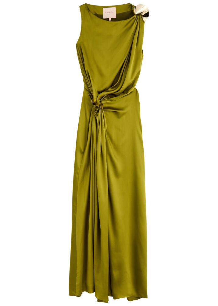 Roksanda Fauna Embellished Draped Silk-satin Gown - Green Olive Cover