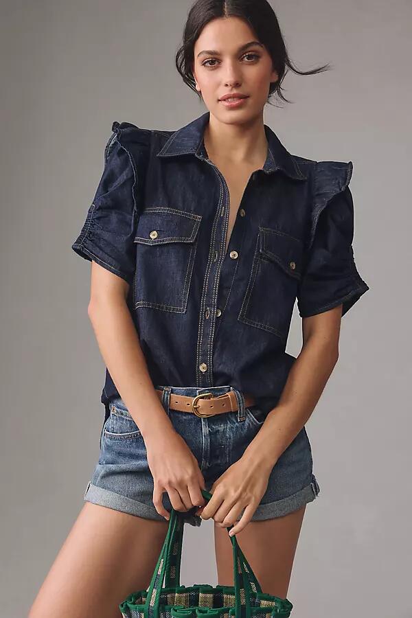 Pilcro Ruffle-Sleeve Denim Buttondown Shirt Cover