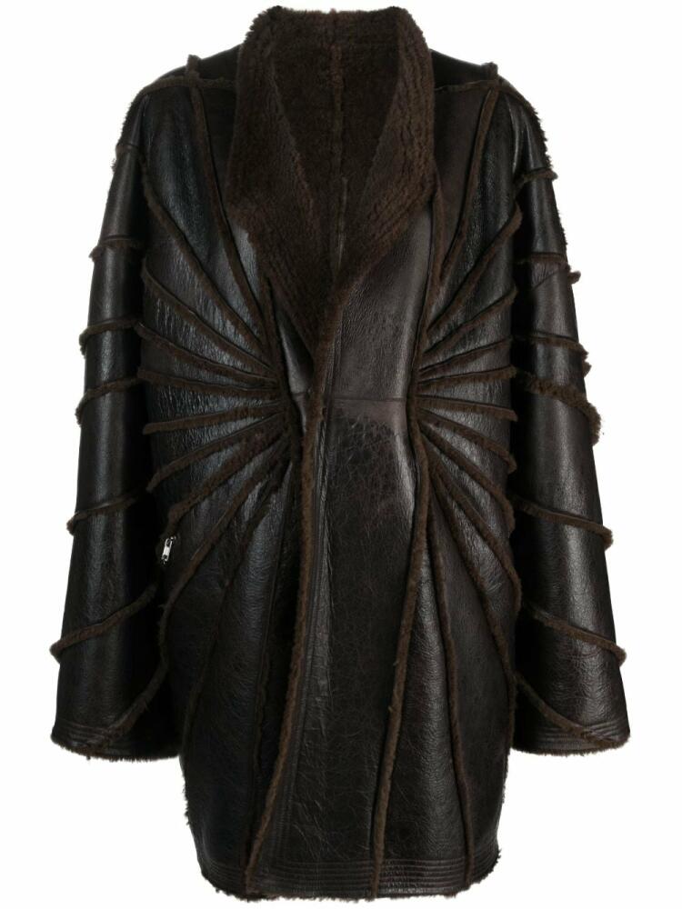 Rick Owens panelled-design leather coat - Brown Cover