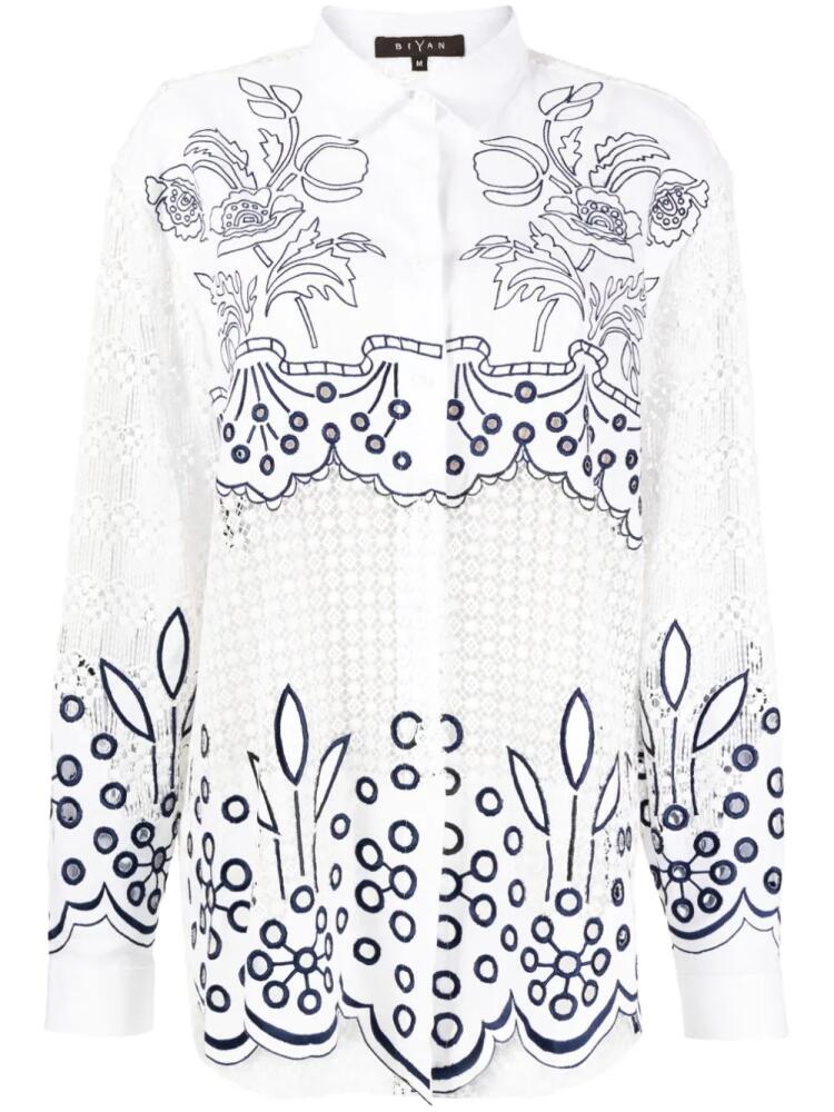 Biyan floral-embroidered long-sleeve shirt - White Cover