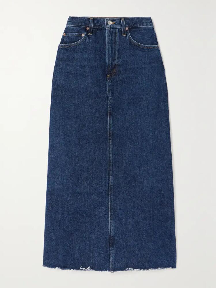 AGOLDE - + Net Sustain Hilla Frayed Organic Denim Maxi Skirt - Blue Cover