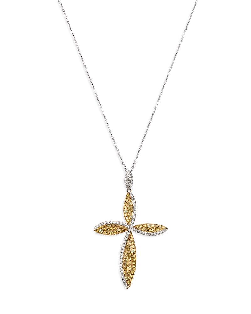 Bloomingdale's Fine Collection White & Yellow Diamond Cross Pendant Necklace in 14K Yellow & White Gold, 1.75 ct. t. w. Cover