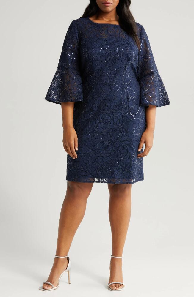 Alex Evenings Sequin Lace Long Sleeve Sheath Dress in Navy Cover