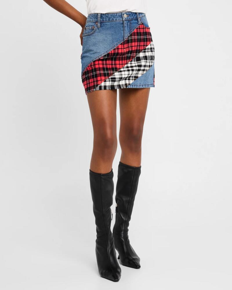 Alice + Olivia Lisanne Spiral Denim Mini Skirt Cover