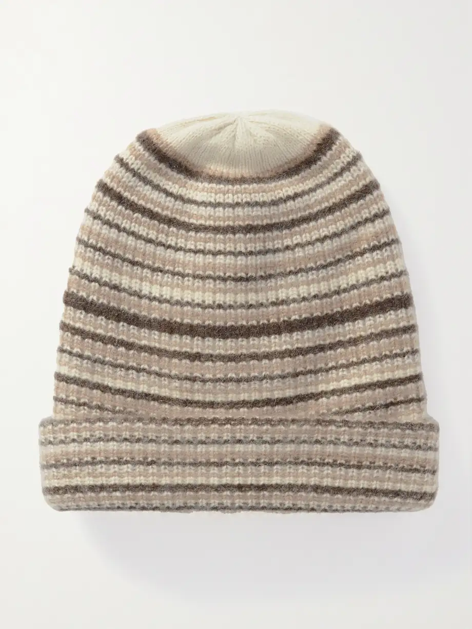 The Elder Statesman - Watchman Ribbed Striped Cashmere Beanie - Neutrals Cover