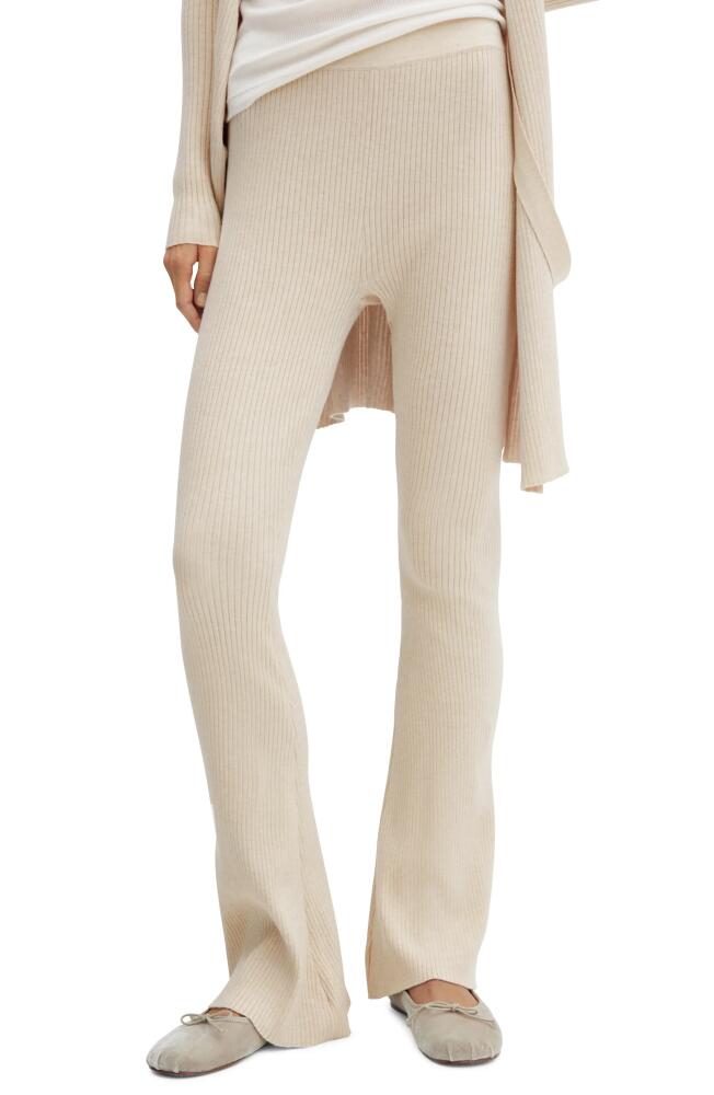 MANGO Rib Flare Leg Pants in Beige Cover