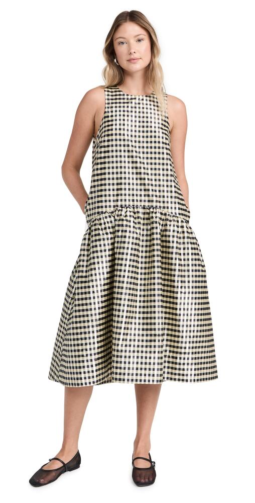 GANNI Shiny Check Jacquard Midi Dress Lemon Icing Cover