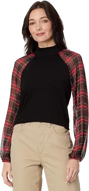 Tommy Hilfiger Long Sleeve Mixed Media Top (Black) Women's Clothing Cover